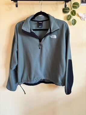 The North Face Sage Green Quarter-Zip Fleece Jacket with Black Trim